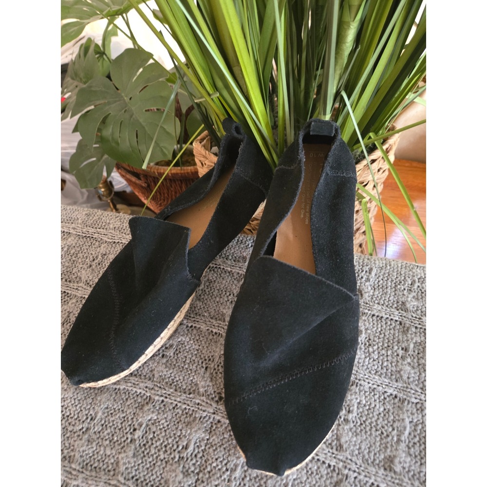 TOMS Black Suede Alpargata Espadrille Slip On Flats Women Size 10